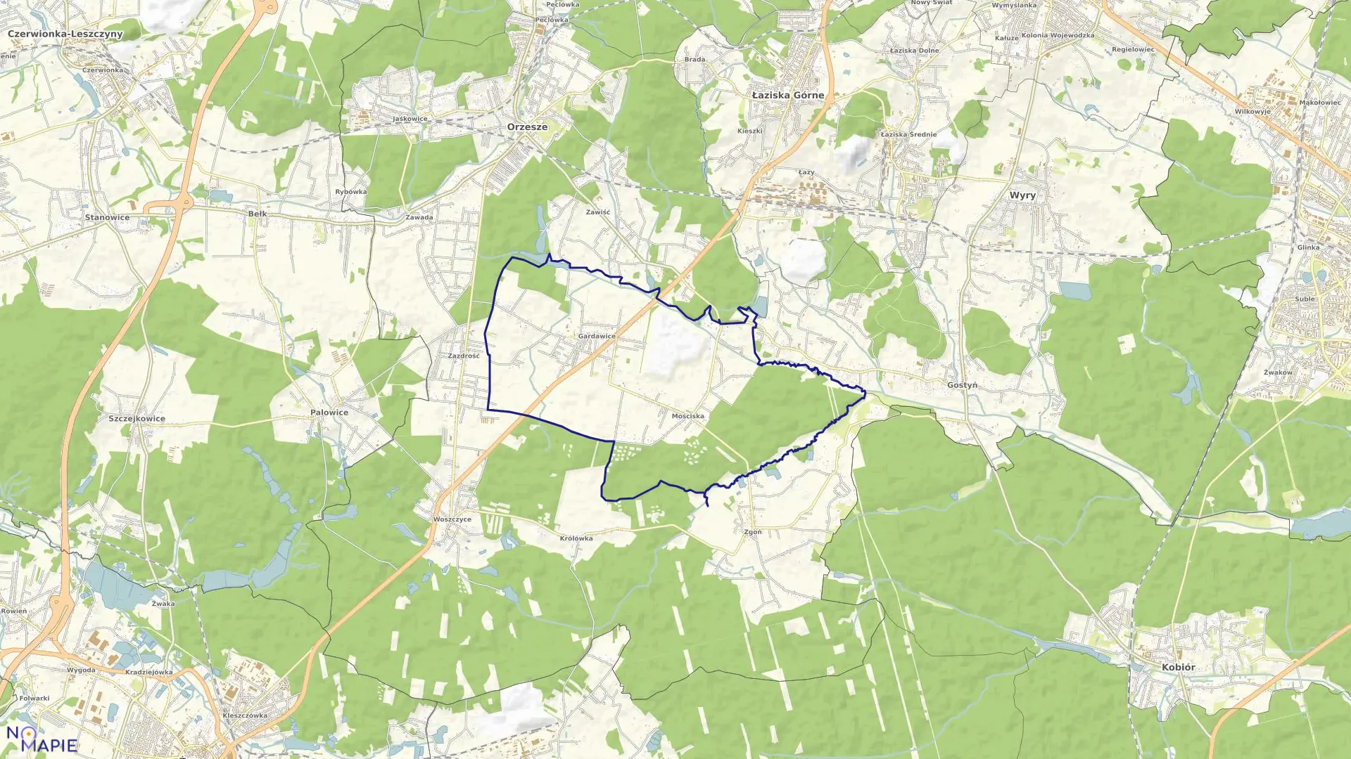 Mapa obrębu Gardawice w mieście Orzesze