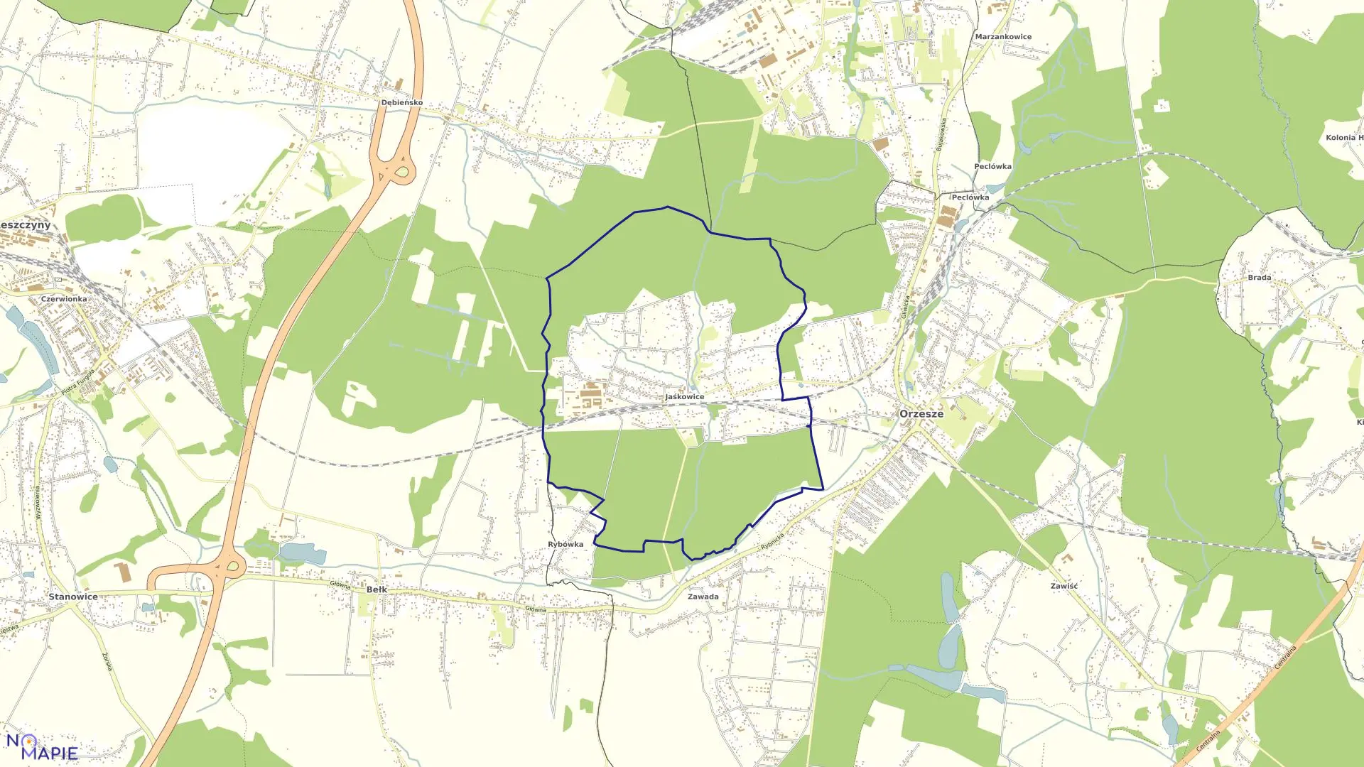 Mapa obrębu Jaśkowice w mieście Orzesze