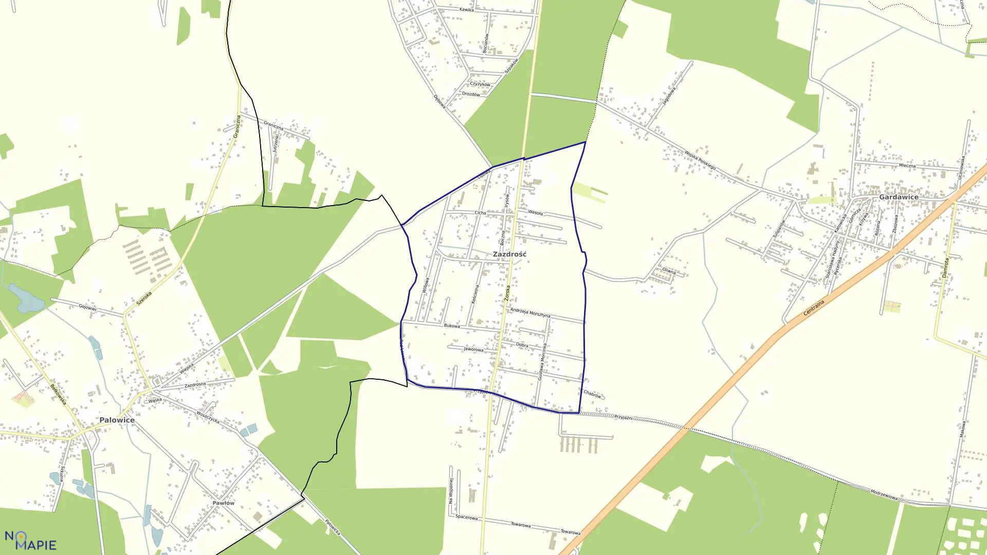 Mapa obrębu Zazdrość w mieście Orzesze